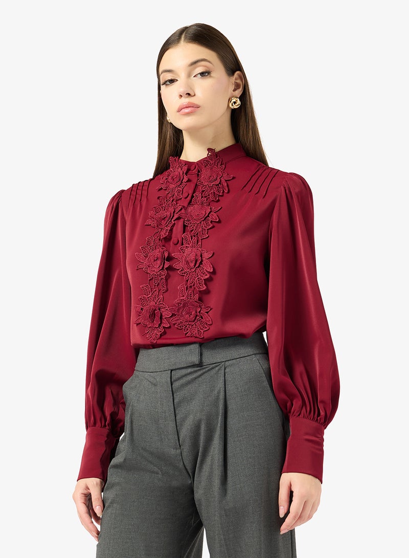 ELLA Puff Sleeve Blouse With Floral Detail - Image 1